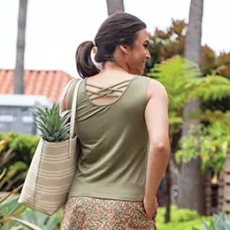 Woman standing outside wearing Soledad Tank Top.