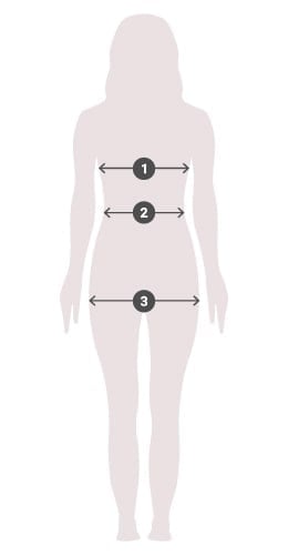 Woman outline with measurement guides.